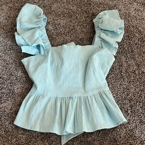 Francesca’s blue butterfly sleeve shirt